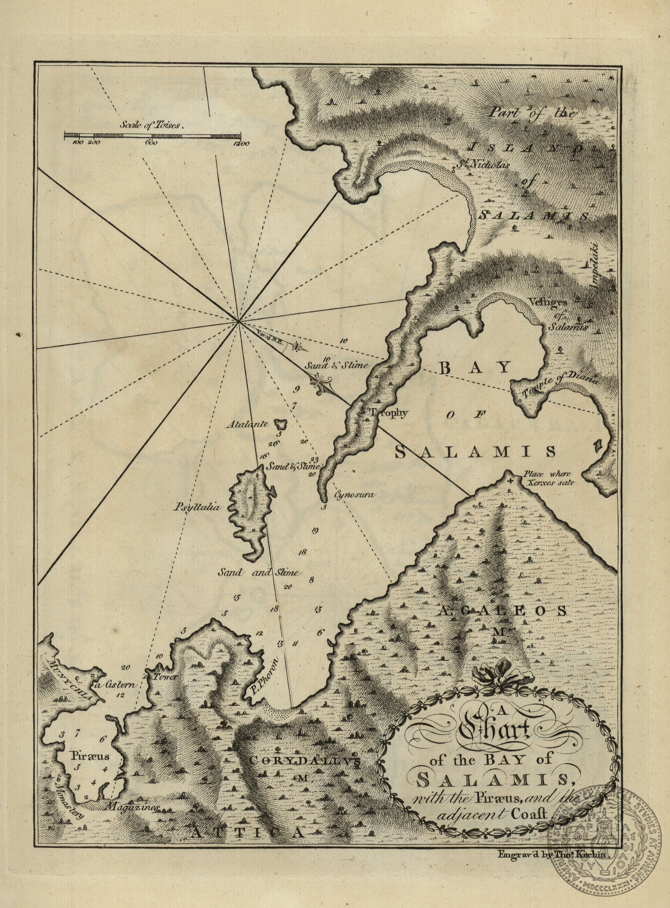 A chart of the bay of Salamis, nith the Piraeus and the adjacent coast